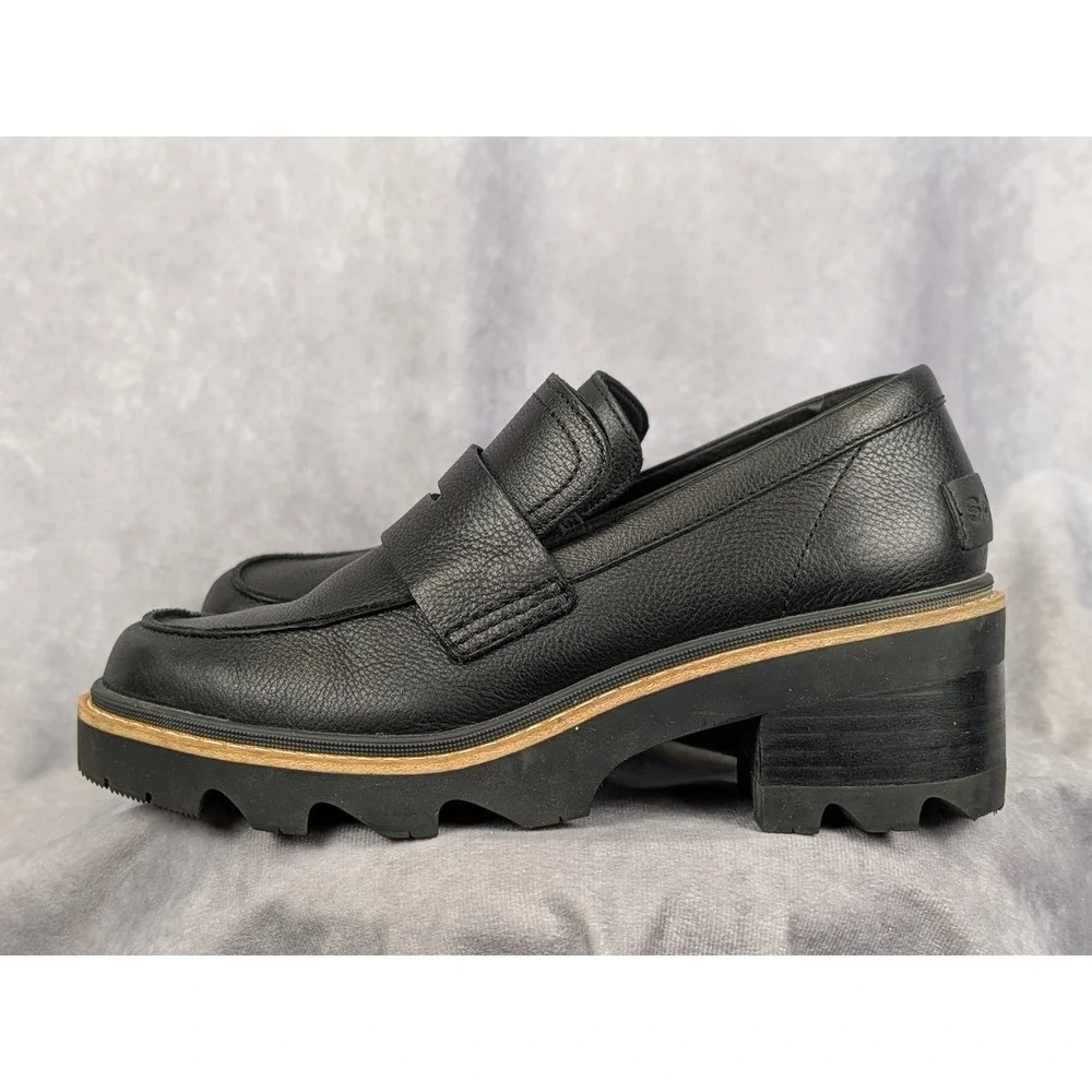 Sorel‎ Brex Heel Penny Loafer Black Leather Lug Sole Shoes NL5126-011 Mens 9.5